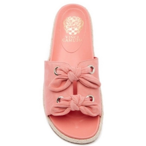 Vince Camuto Pink Bow Jazzan Suede Slide Sandals - Picture 2 of 6